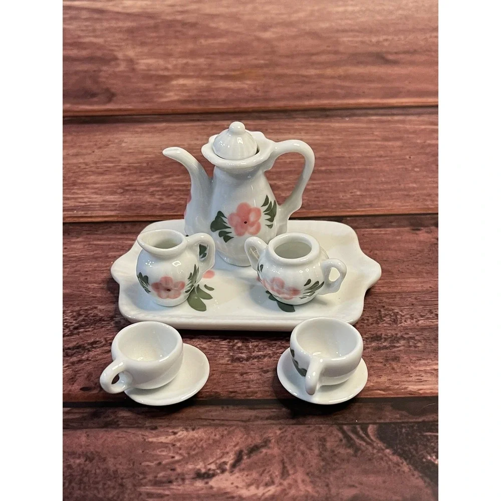 Miniature Tea Set On Tray Flowers